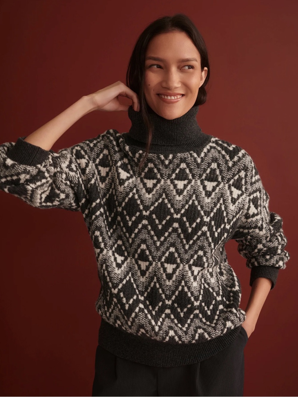NWOT Varley Ida Relaxed Fairisle Roll-Neck Sweater
